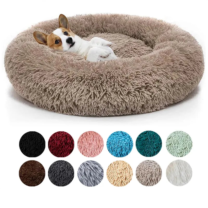 Calming Donut Dog & Cat Bed, Washable with Long Plush Faux Fur, Removable Cover